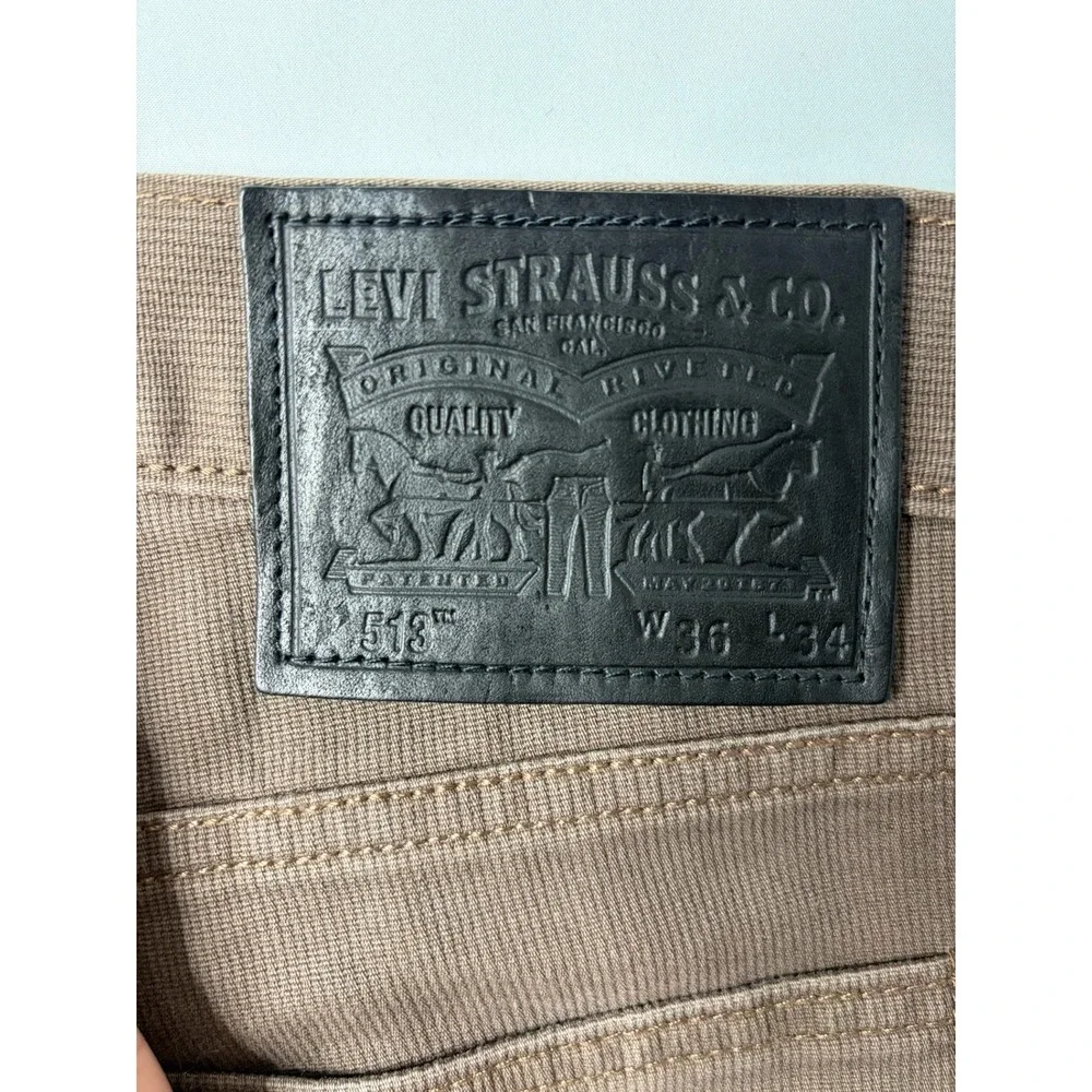 Levis 513 Slim Straight Brown Bedford Cord Pants Mens 36x34 Textured Trousers